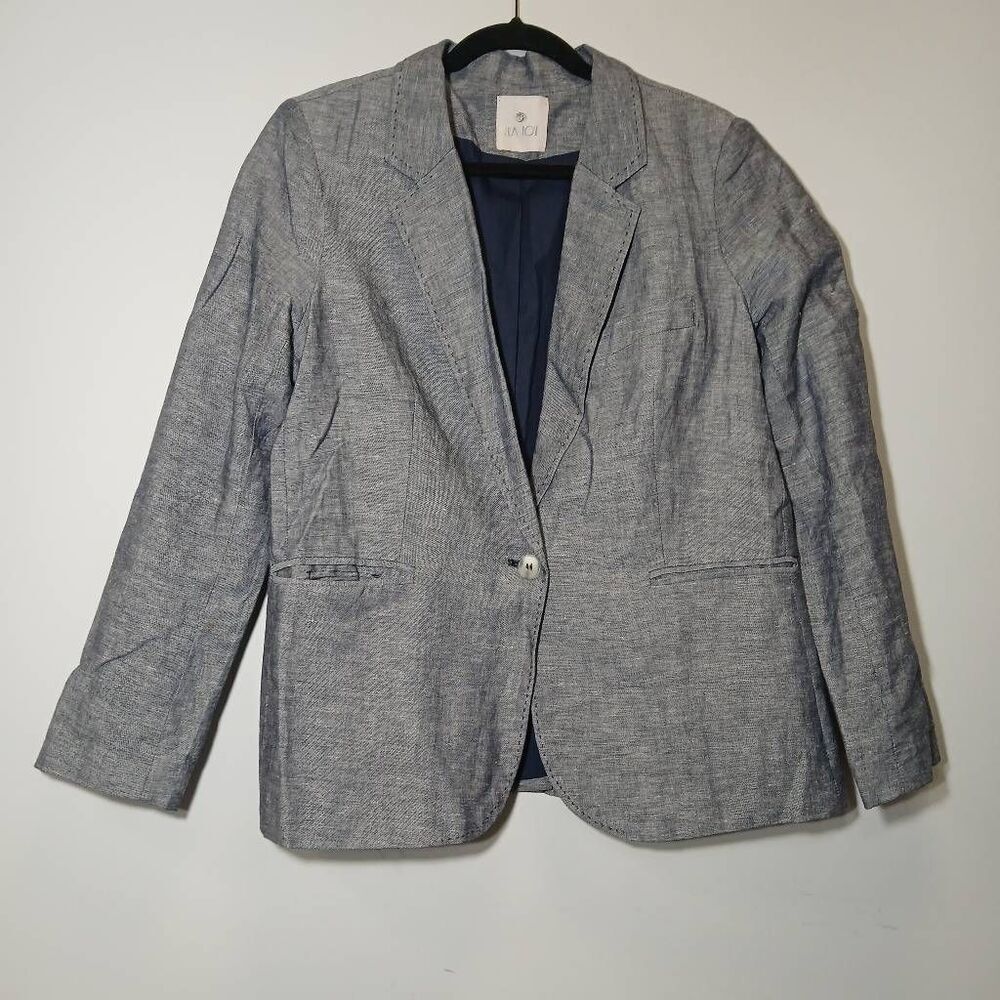 Lila rose womens large lightweight linen blazer gray spring summer